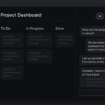 Notion AI project management dashboard with Kanban board and AI chat panel
