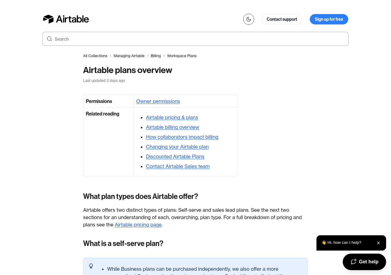 Airtable Support page on plan limits and the Team trial