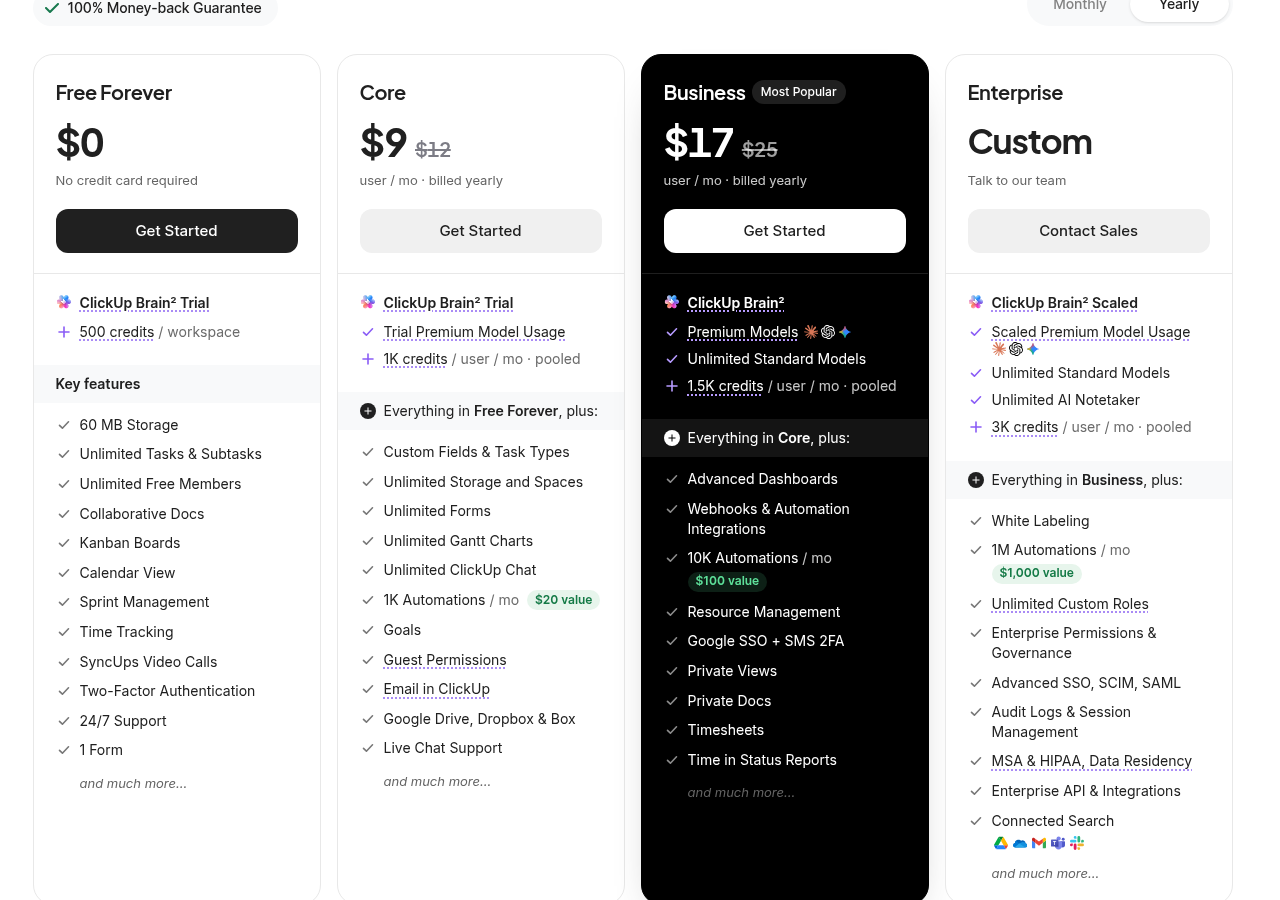ClickUp pricing page, October 19, 2026