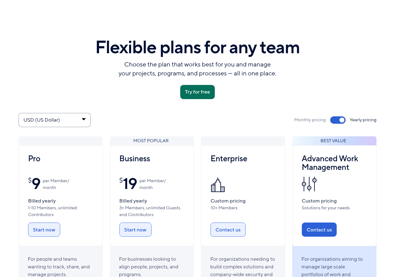 Smartsheet pricing page showing Pro, Business and Enterprise plans, October 2026