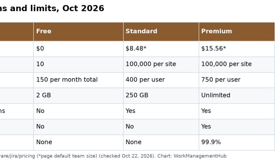 Jira Cloud plans and limits, October 2026