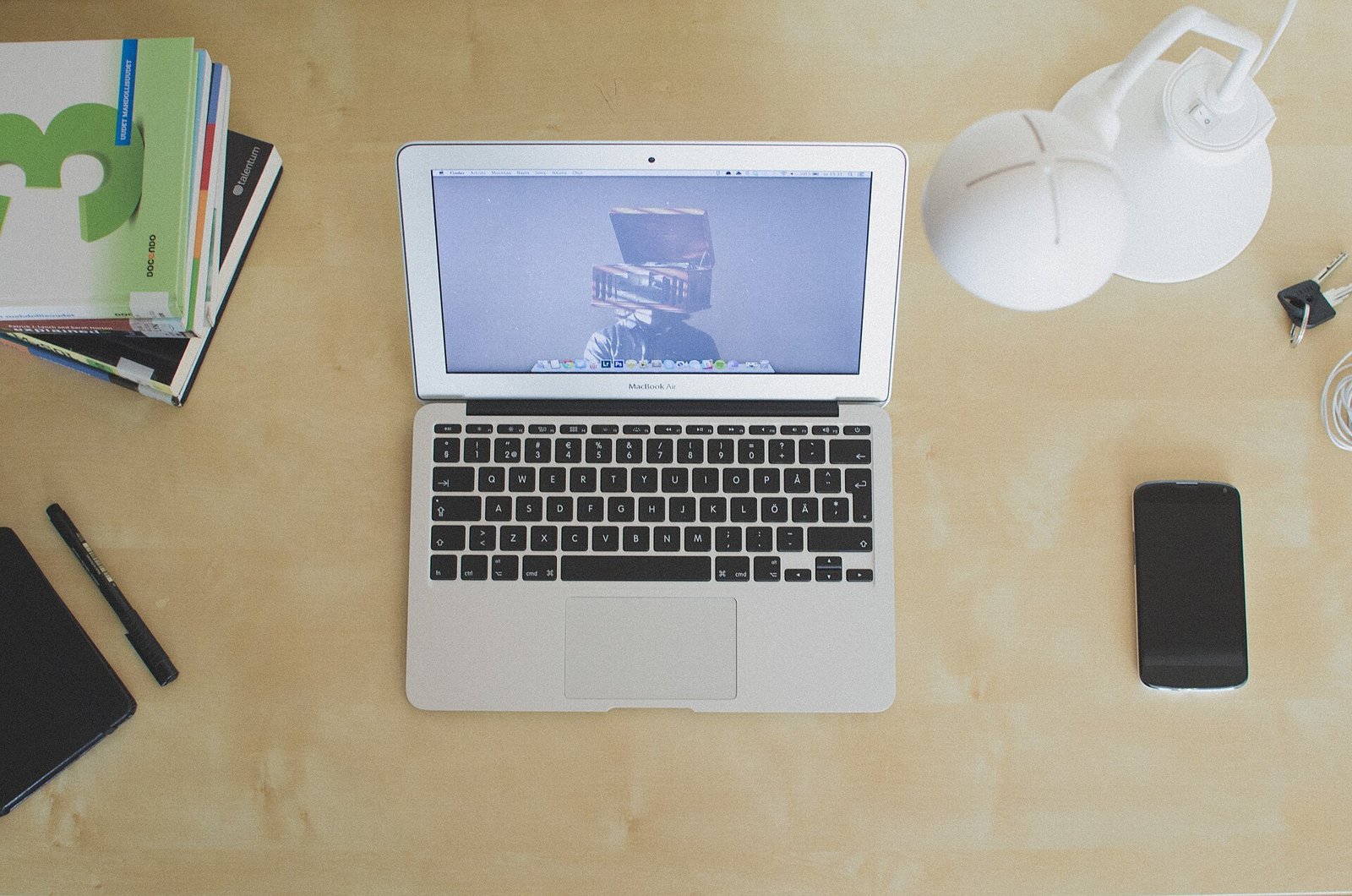 Laptop seen from above on a wooden desk